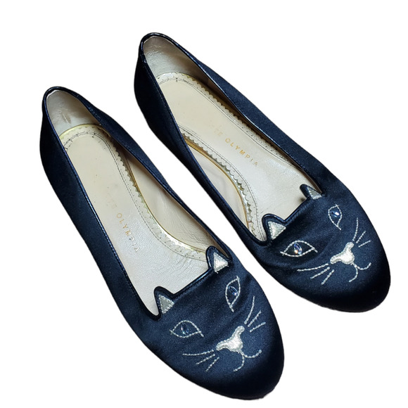 Charlotte Olympia Shoes Charlotte Olympia Black Satin Kitty Cat